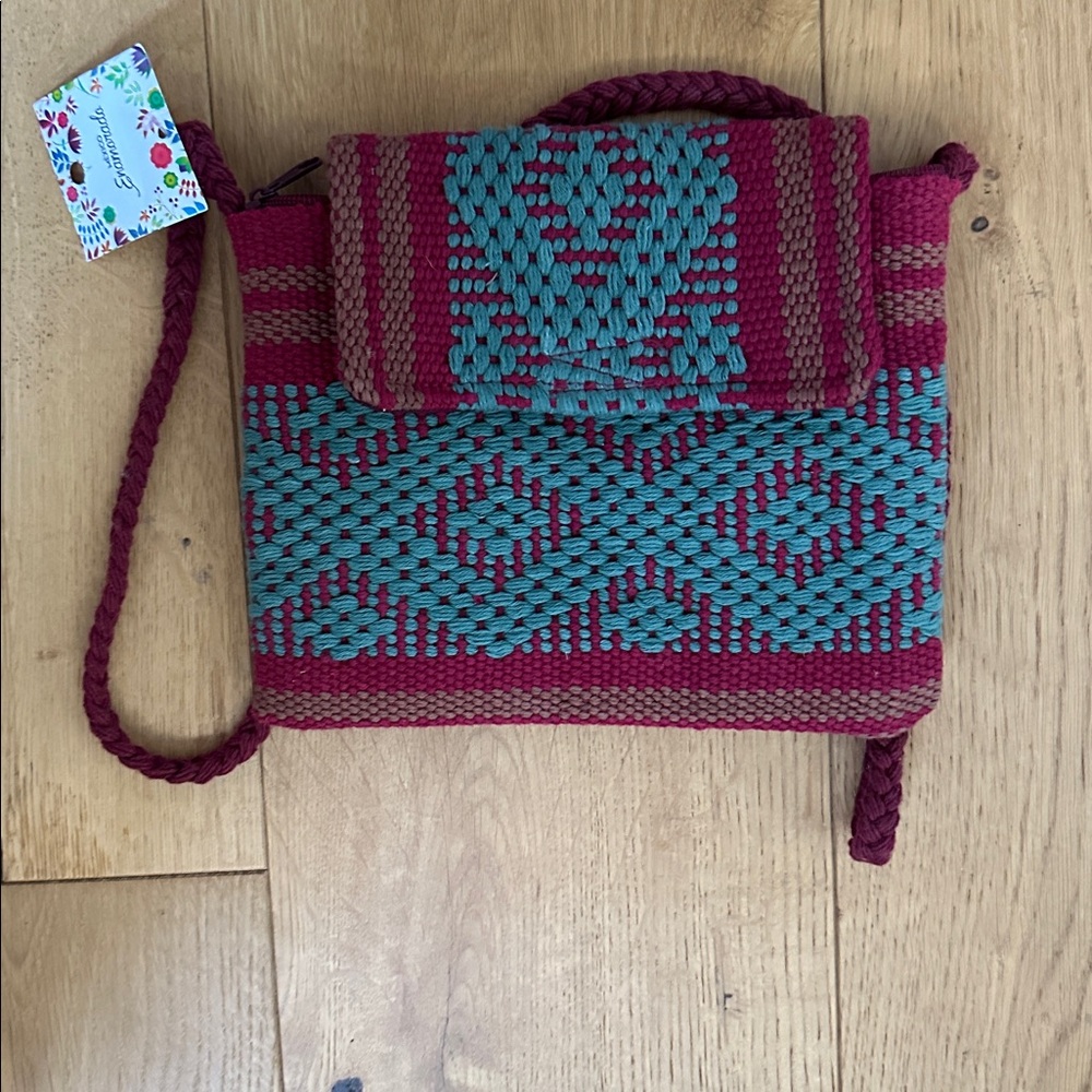 Handcrafted Red and Green Woven Shoulder Bag